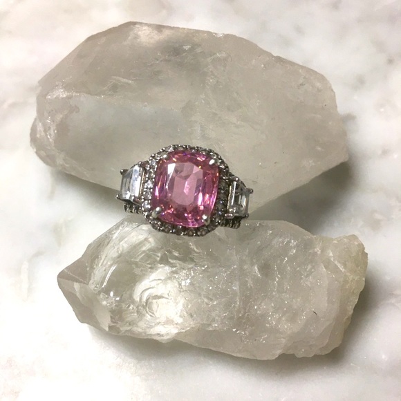 GORGEOUS! Pink White Sim Sapphire Sterling Silver Statement Ring - Picture 1 of 4